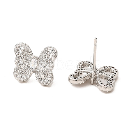 Butterfly Brass Micro Pave Cubic Zirconia Stud Earrings EJEW-L270-12P-1