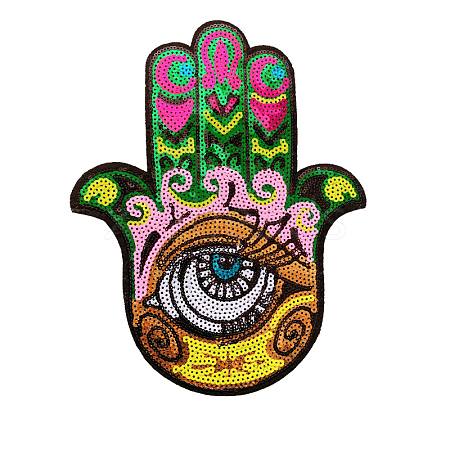 Hamsa Hand with Evil Eye Computerized Embroidery Cloth Iron on/Sew on Sequin Patches WG63761-03-1