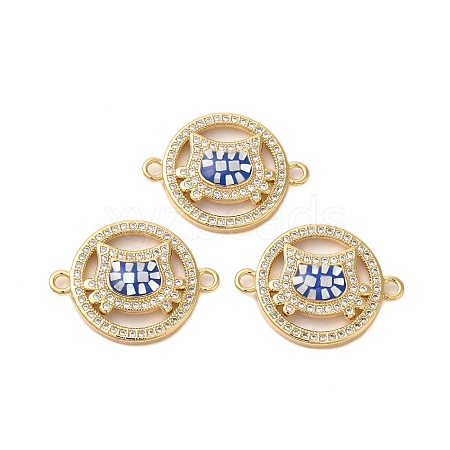 Rack Plating Brass Micro Pave Clear Cubic Zirconia Ring with Cat Head Links Connector Charms KK-K385-112G-1