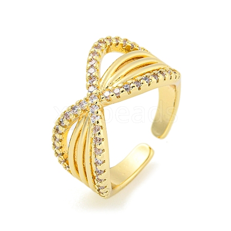 Brass Micro Pave Cubic Zirconia Open Cuff Ring AJEW-U003-05G-1