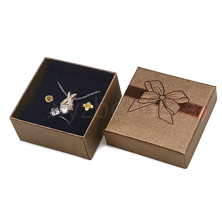 Bowknot Print Kraft Paper Cardboard Jewelry Necklace Gift Boxes PW-WGA2DD4-04-1