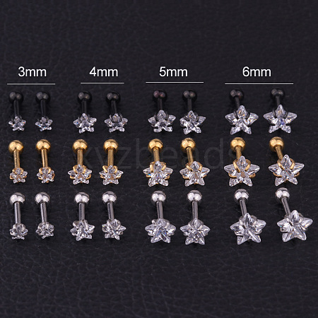 316L Surgical Stainless Steel Clear Cubic Zirconia Star Cartilage Earrings WGC4894-02-1