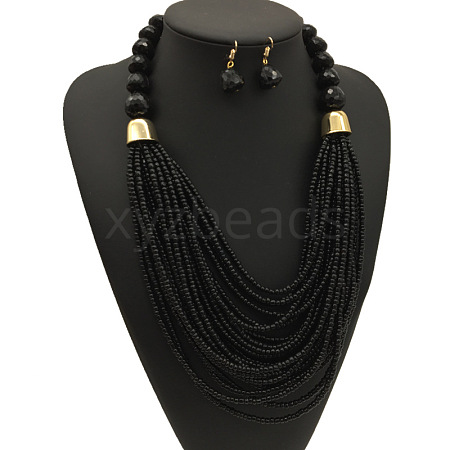 Bohemian Alloy & Resin & Glass Seed Beaded Multilayer Necklaces & Dangle Earrings FS-WG32A45-04-1