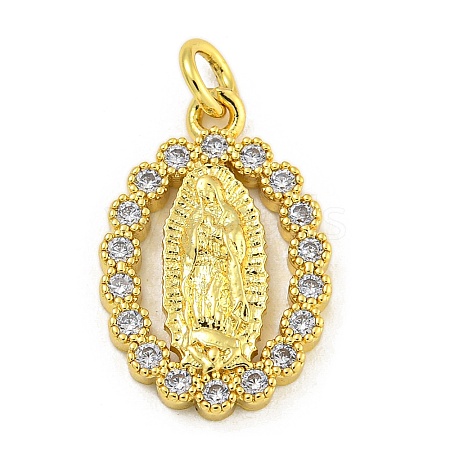 Virgin Mary Theme Rack Plating Brass Micro Pave Cubic Zirconia Pendants KK-C074-70G-03-1