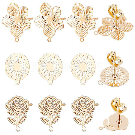 Beebeecraft 30Pcs 3 Style Brass Stud Earring Findings KK-BBC0003-29-1