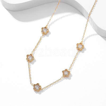 Elegant Stainless Steel Pave Clear Cubic Zirconia Flower Bib Necklaces for Women VA6910-1