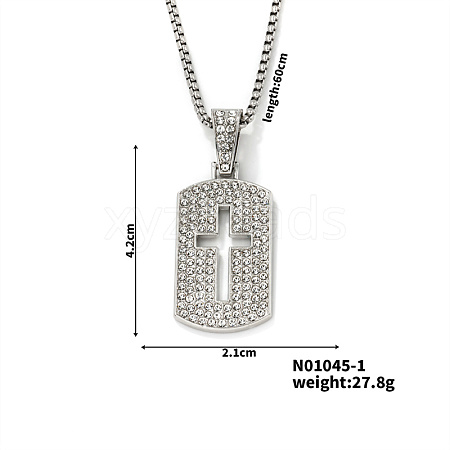 Shiny Hip-hop Alloy Rhinestones Rectangle with Cross Pendant Necklace IH8115-1