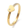 Ion Plating(IP) 304 Stainless Steel Heart Finger Ring with Cubic Zirconia RJEW-K224-14G-1