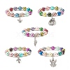 Imitation Pearl Beaded Stretch Bracelet with Drop Charm for Kids BJEW-JB07638-1