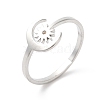 Non-Tarnish 304 Stainless Steel Moon & Sun Open Cuff Ring for Women RJEW-K245-33P-3