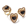 Heart Synthetic Blue Goldstone Finger Rings RJEW-K286-06G-1