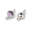 Brass Cubic Zirconia Flat Round Connector Charms KK-H204-02P-01-2
