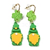 Saint Patrick's Day Polymer Clay Clover Dangle Stud Earrings EJEW-Q784-01G-01-1