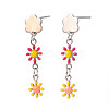 Enamel Flower Long Dangle Stud Earrings EJEW-N049-04C-2