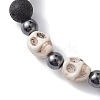 Halloween Skull Synthetic Turquoise & Round Lava Rock & Synthetic Non-Magnetic Hematite Beaded Stretch Bracelets for Women BJEW-JB10656-02-2