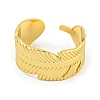 304 Stainless Steel Feather Open Cuff Rings for Women RJEW-G321-09G-2