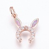 Brass Cubic Zirconia Bunny Pendants ZIRC-G144-07RG-02-1