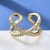 Adjustable Brass Micro Pave Clear Cubic Zirconia Cuff Rings RJEW-F101-17G-1