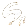 Natural Pearl Pendant Necklace & Dangle Earrings X-SJEW-JS01276-1
