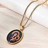 Unisex Religion 304 Stainless Steel Enamel Oval Pendant Box Chain Necklaces STAS-H258-02G-01-3