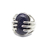 Oval Synthetic Blue Goldstone Adjustable Rings PW-WG2A004-02-1