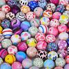 Printed Round with Flower Pattern Silicone Focal Beads SI-JX0056A-162-4