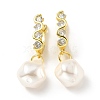 Plastic Pearl Dangle Hoop Earrings with Clear Cubic Zirconia EJEW-A070-06G-1