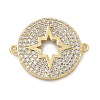 Rack Plating Brass Micro Pave Clear Cubic Zirconia Flat Round with Hollow Star Connector Charms KK-A234-082G-1