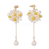 Plastic Pearl Cluster Flower with Long Tassel Dangle Stud Earrings EJEW-TA00119-3