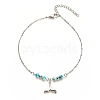 304 Stainless Steel Mixed Shape Charm Anklet with Round Natural White Jade Beads for Women AJEW-AN00498-4
