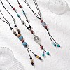 3Pcs 3 Styles Retro Glass & Porcelain & Alloy Snake Adjustable Nylon Cord Y Necklaces for Women NJEW-JN05360-1