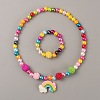 Plastic Rainbow Pendant Necklace and Round Beaded Stretch Bracelet SJEW-TAC0002-01-1