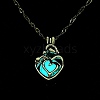 Luminous Alloy Locket Heart Pendant Necklaces NJEW-F284-07A-1