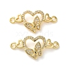 Rack Plating Brass Cubic Zirconia Double Heart Connector Charms KK-C084-32D-G-1