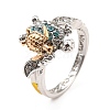 Two Tone Alloy Sea Turtles Finger Ring with Rhinestone for Women RJEW-I080-01PG-3