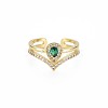 Green Cubic Zirconia Crown Cuff Ring RJEW-S045-134-1
