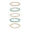 5Pcs 5 Style Natural Green Aventurine & Brass Beaded Stretch Bracelets Set BJEW-JB08870-03-4