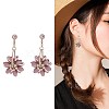 Flower Shape Brass Glass Imitation Rose Quartz Dangle Earrings EJEW-BB65719-A-3