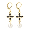 Alloy Enamel Clover with Glass Pearl Long Dangle Leverback Earrings EJEW-JE05053-02-2