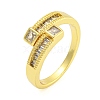 Rectangle Brass Micro Pave Clear Cubic Zirconia Cuff Finger Rings for Women RJEW-B069-08G-1