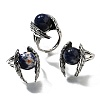 Natural Sodalite Wings Adjustable Rings RJEW-K241-04AS-06-4