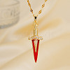 Brass Clear Cubic Zirconia Sword Pendant Necklaces VF7385-2-2