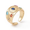 Colorful Cubic Zirconia Oval with Sun Open Cuff Ring RJEW-B043-15-3