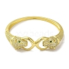 Brass Pave Clear & Green Cubic Zirconia Leopard Hinged Bangle for Women BJEW-K246-19B-G-2