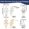 8 Pairs 2 Color Flower Shape Brass Cubic Zirconia Stud Earring Findings KK-CN0003-21-2