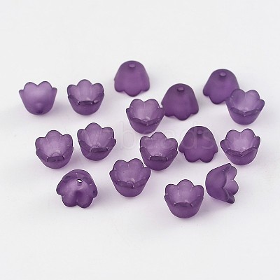 Purple Transparent Frosted Tulip Flower Acrylic Bead Caps X-PL543-7-1
