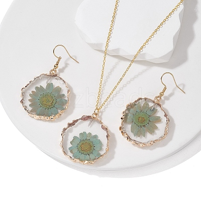 Inner Dried Flower Resin Dangle Earring & Pendant Necklaces Sets SJEW-FS00005-1