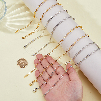 12Pcs 316L Surgical Stainless Steel Paperclip Chain Necklaces NJEW-HS00005-1
