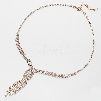 Alloy Full Crystal Rhinestone Twisted Tassel Necklaces for Women FS-WG90C07-01-1