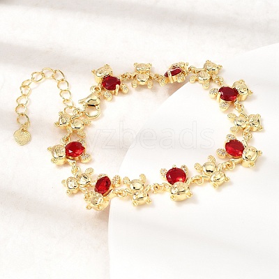 Brass Micro Pave Cubic Zirconia Link Chain Bracelets for Women BJEW-D457-01G-01-1